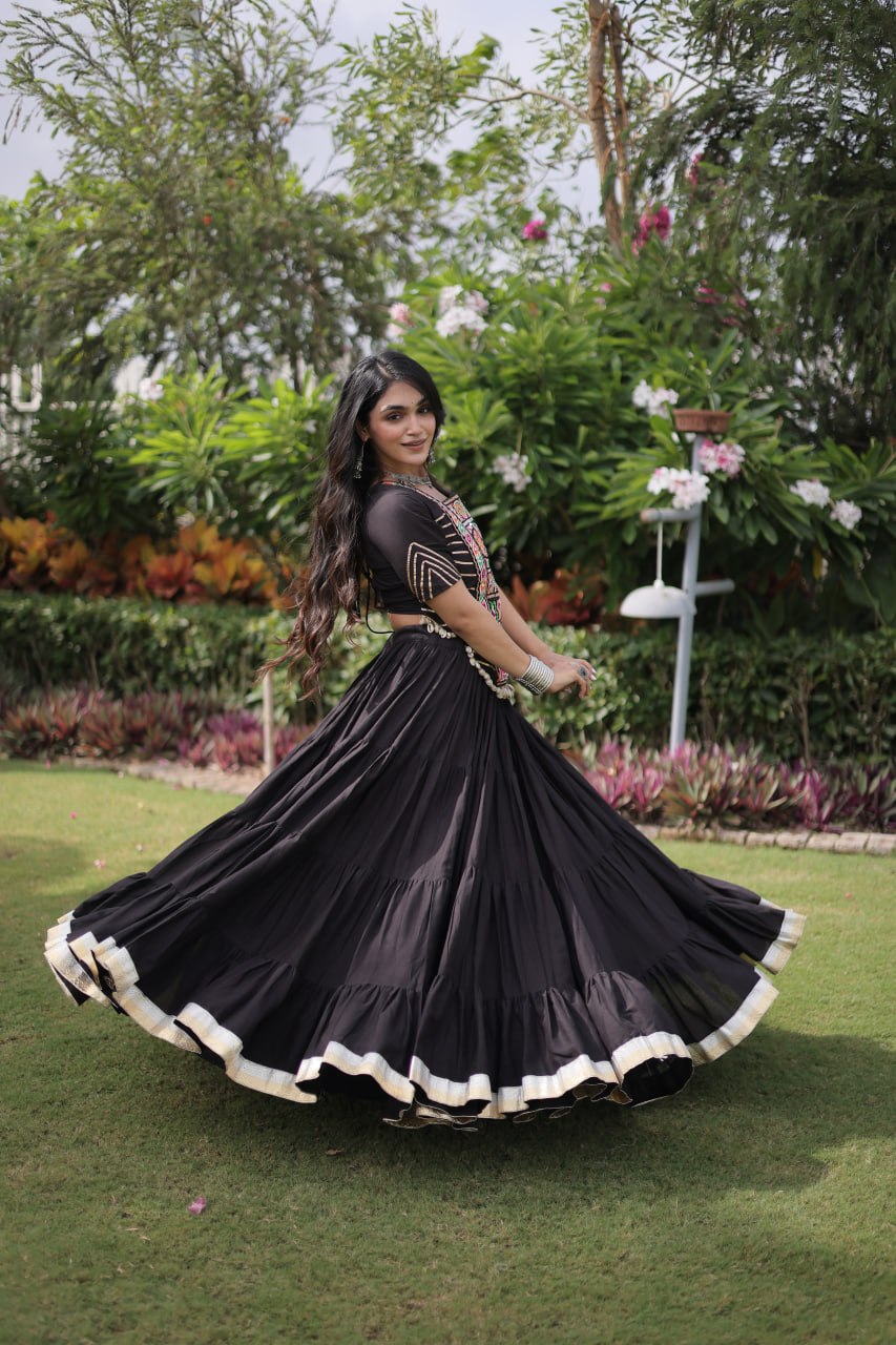 Garba Rang Designer Kora Cotton Kutchi Patchwork Navratri Lehenga Set