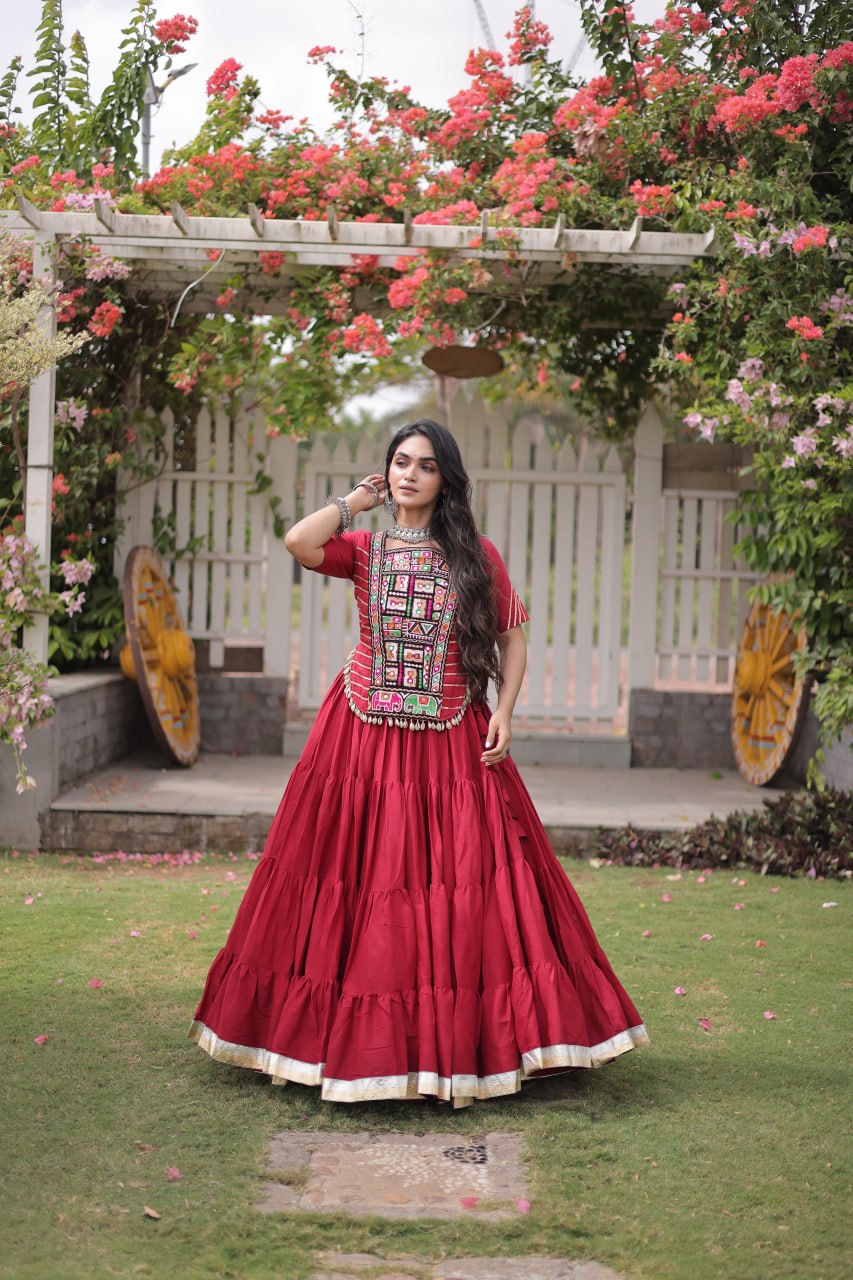 Garba Rang Designer Kora Cotton Kutchi Patchwork Navratri Lehenga Set