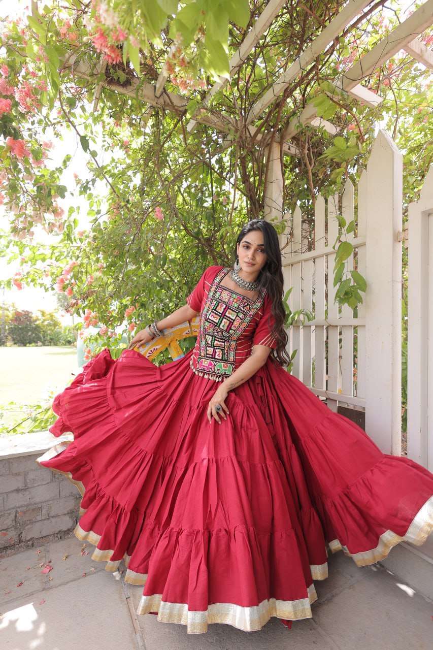 Garba Rang Designer Kora Cotton Kutchi Patchwork Navratri Lehenga Set