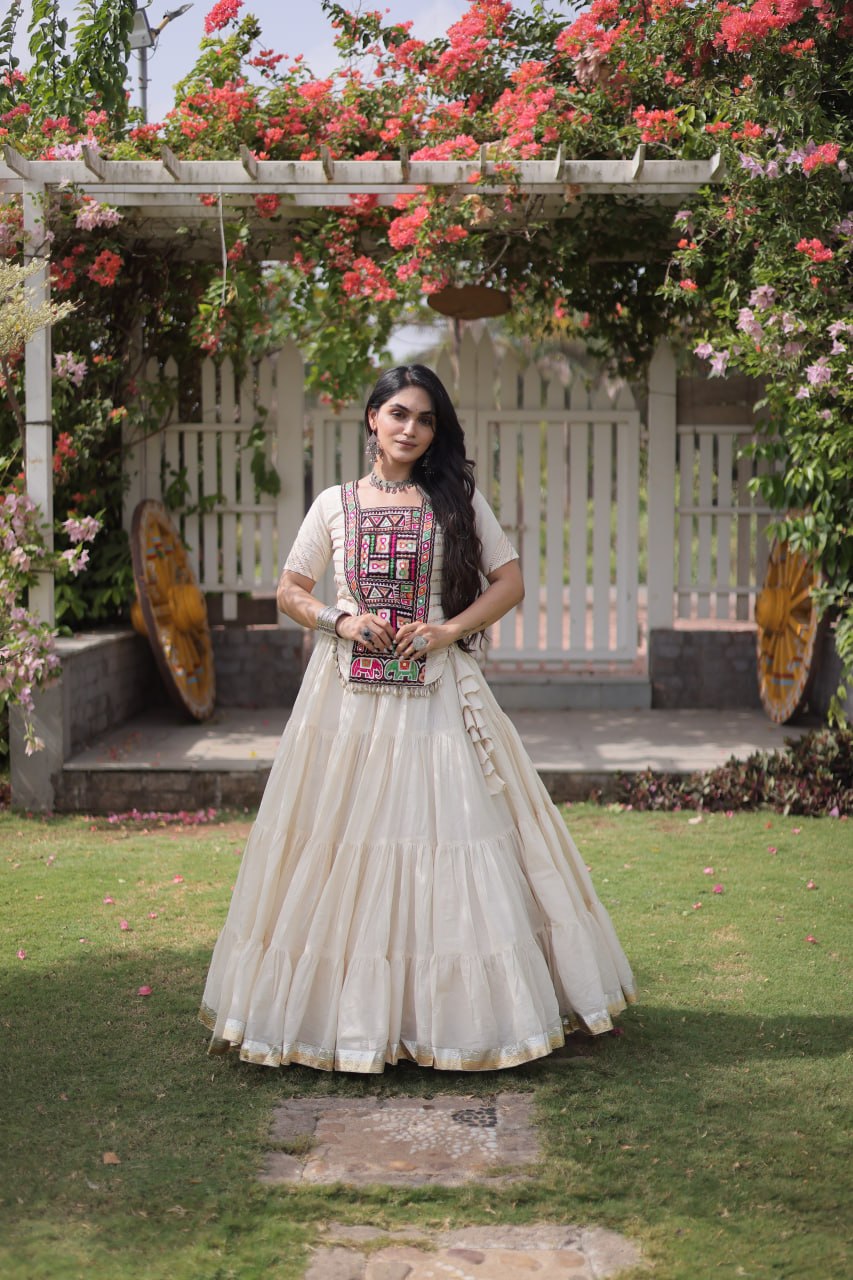 Garba Rang Designer Kora Cotton Kutchi Patchwork Navratri Lehenga Set