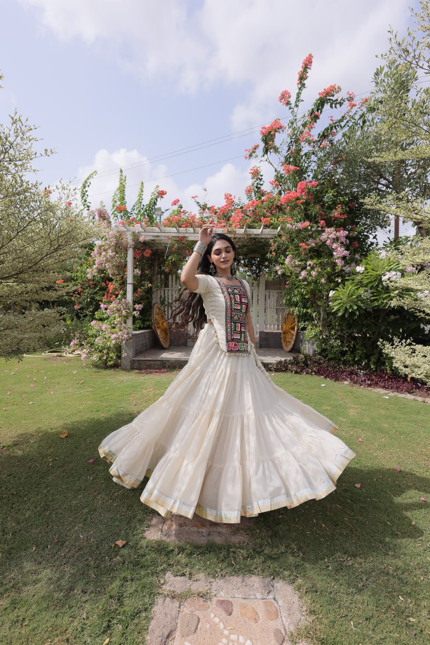 Garba Rang Designer Kora Cotton Kutchi Patchwork Navratri Lehenga Set