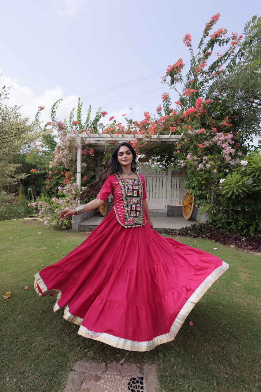 Garba Rang Designer Kora Cotton Kutchi Patchwork Navratri Lehenga Set