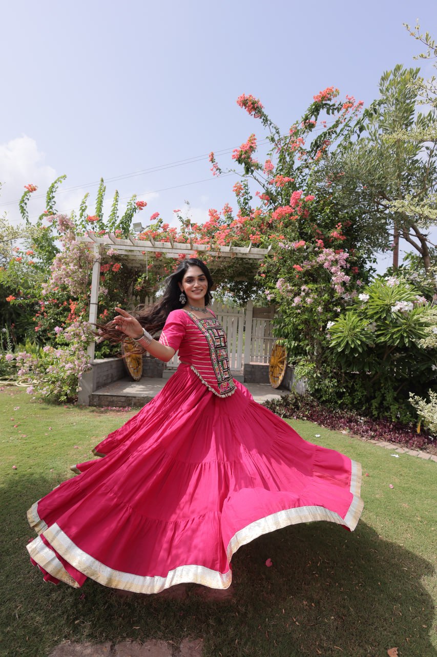 Garba Rang Designer Kora Cotton Kutchi Patchwork Navratri Lehenga Set