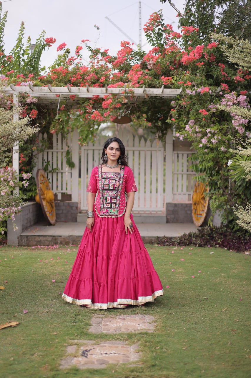 Garba Rang Designer Kora Cotton Kutchi Patchwork Navratri Lehenga Set