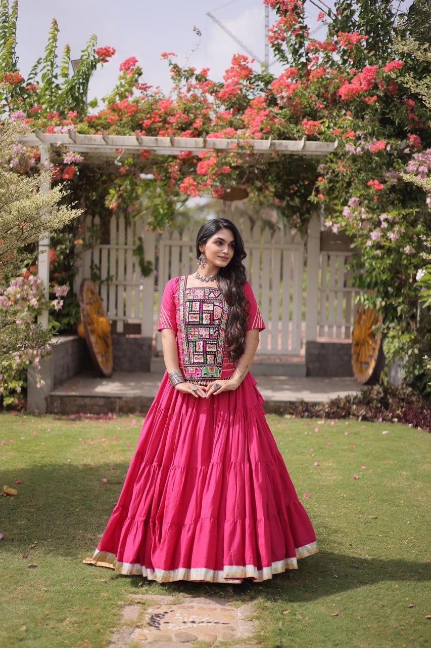 Garba Rang Designer Kora Cotton Kutchi Patchwork Navratri Lehenga Set