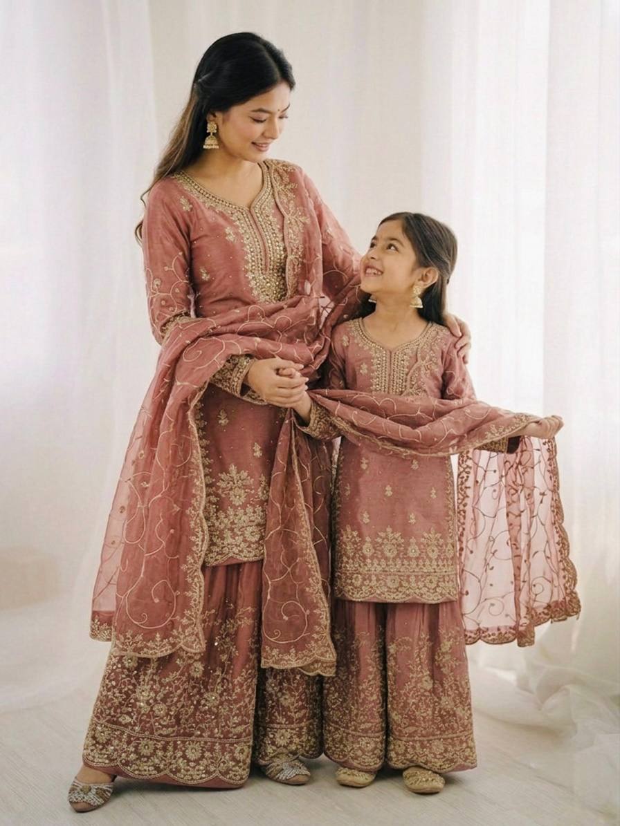 Luxury Mother Daughter Combo Set with Elegant Embroidery Work