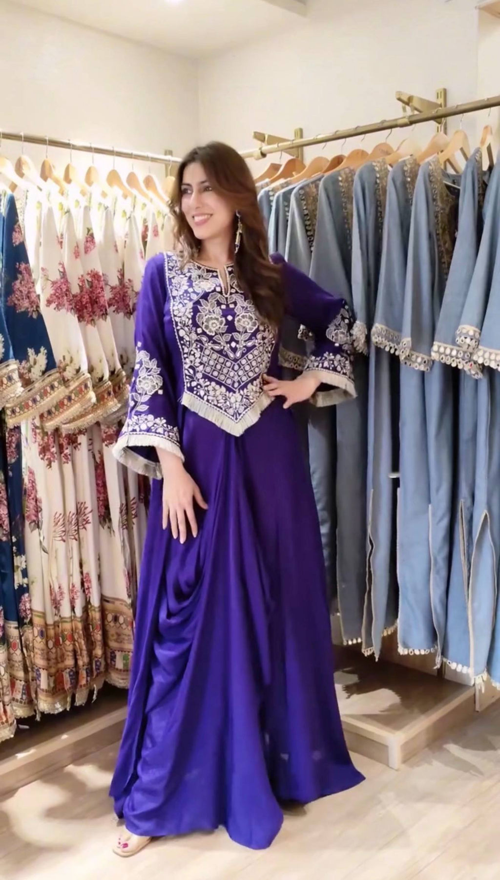 Premium Embroidered Dhoti Suit Set with French Crepe Fabric