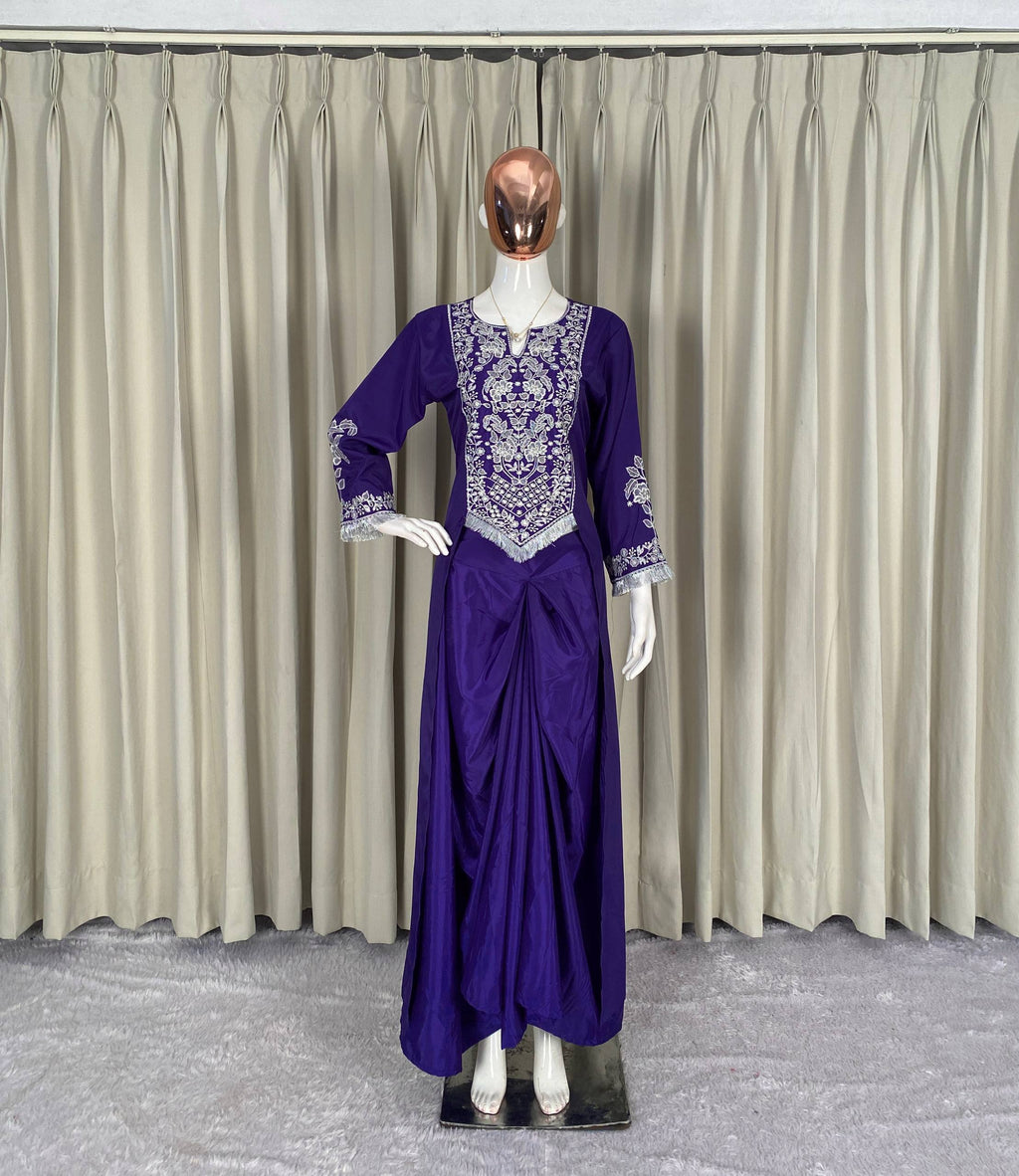 Premium Embroidered Dhoti Suit Set with French Crepe Fabric