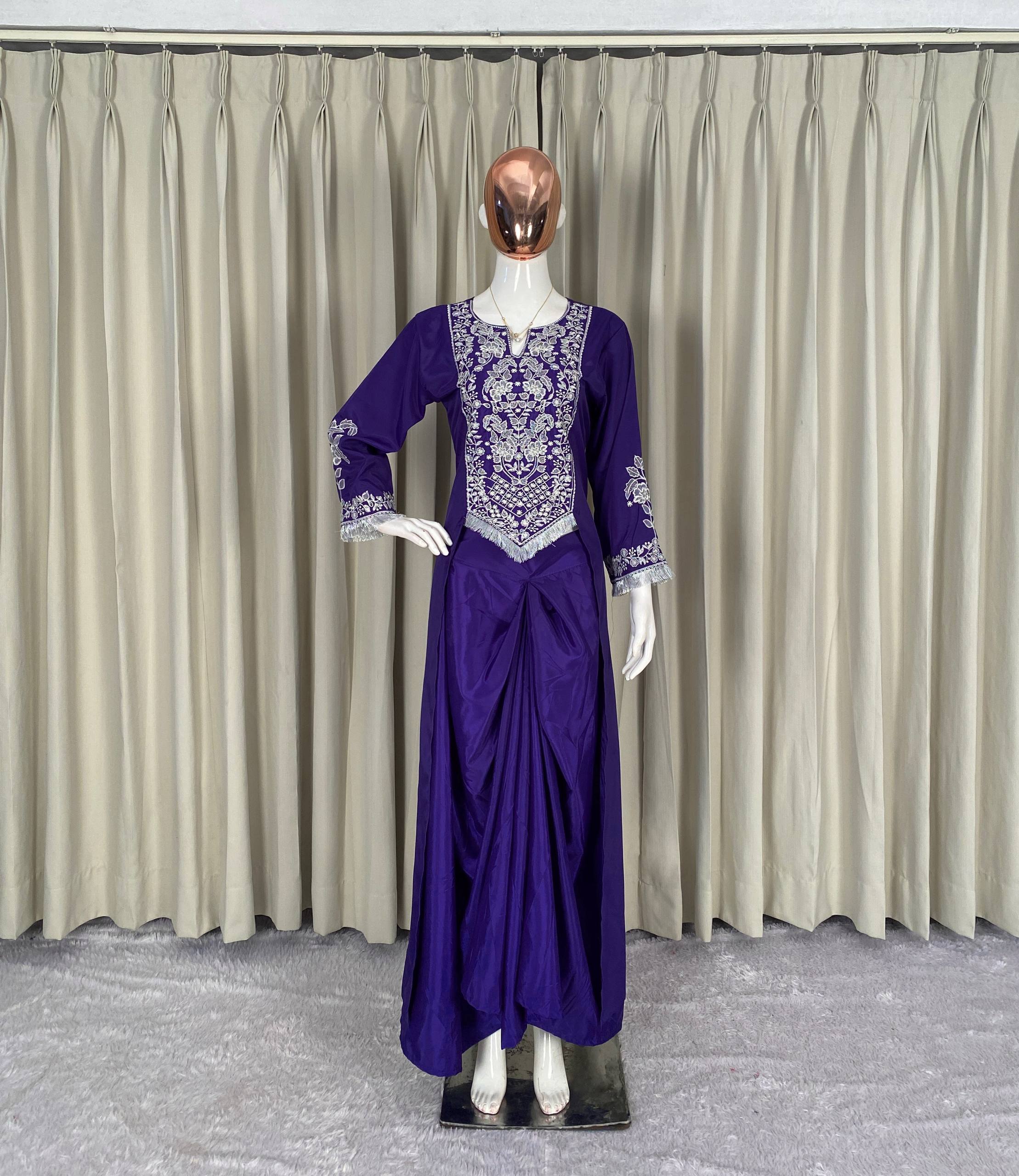 Premium Embroidered Dhoti Suit Set with French Crepe Fabric