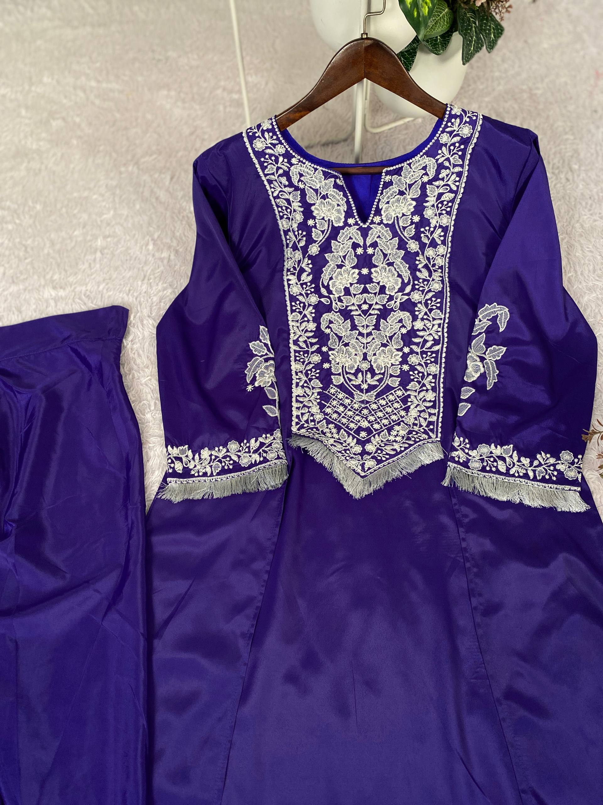 Premium Embroidered Dhoti Suit Set with French Crepe Fabric