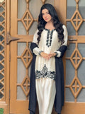 Meher Pakistani Farshi Shalwar Suit with French Crepe Embroidered Kurta & Chinon Dupatta