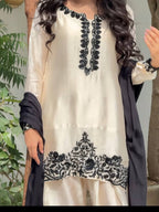 Meher Pakistani Farshi Shalwar Suit with French Crepe Embroidered Kurta & Chinon Dupatta