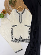 Meher Pakistani Farshi Shalwar Suit with French Crepe Embroidered Kurta & Chinon Dupatta