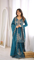 Naira Premium Chinon Silk Cut Dana Embroidered Palazzo Suit with Beaded Dupatta