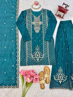 Naira Premium Chinon Silk Cut Dana Embroidered Palazzo Suit with Beaded Dupatta