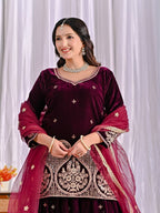 Inara Heavy Viscose Velvet Embroidered Sharara Palazzo Set with Sequin Work & Butterfly Net Dupatta