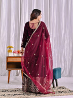 Inara Heavy Viscose Velvet Embroidered Sharara Palazzo Set with Sequin Work & Butterfly Net Dupatta