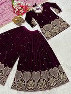 Inara Heavy Viscose Velvet Embroidered Sharara Palazzo Set with Sequin Work & Butterfly Net Dupatta
