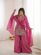Pure Fendy Silk Palazzo Set with Heavy Embroidery Sequence Work