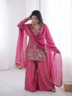 Pure Fendy Silk Palazzo Set with Heavy Embroidery Sequence Work