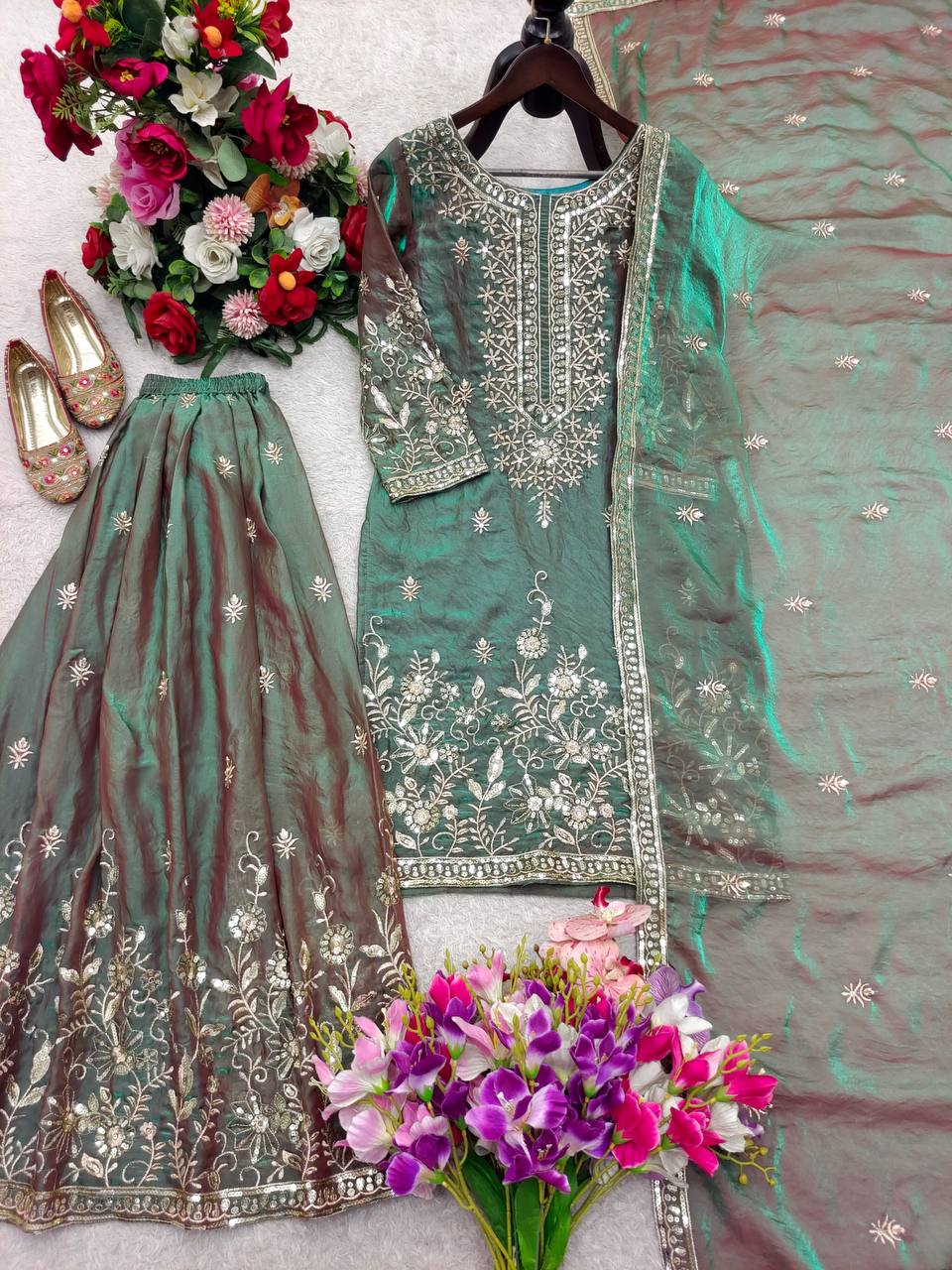 Yashvika ZMY Chu Silk Sequins Embroidered Sharara Suit with Dupatta