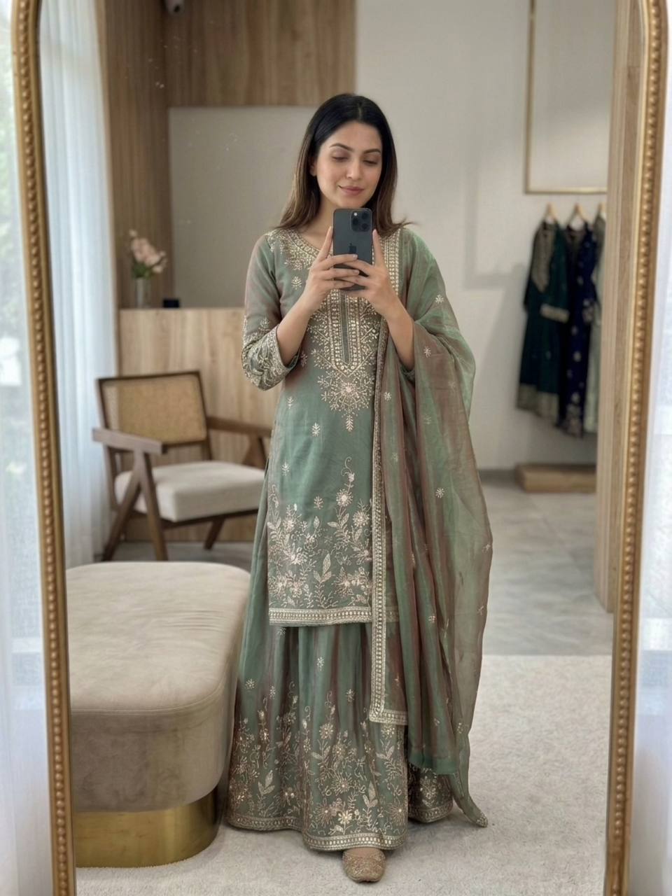 Yashvika ZMY Chu Silk Sequins Embroidered Sharara Suit with Dupatta