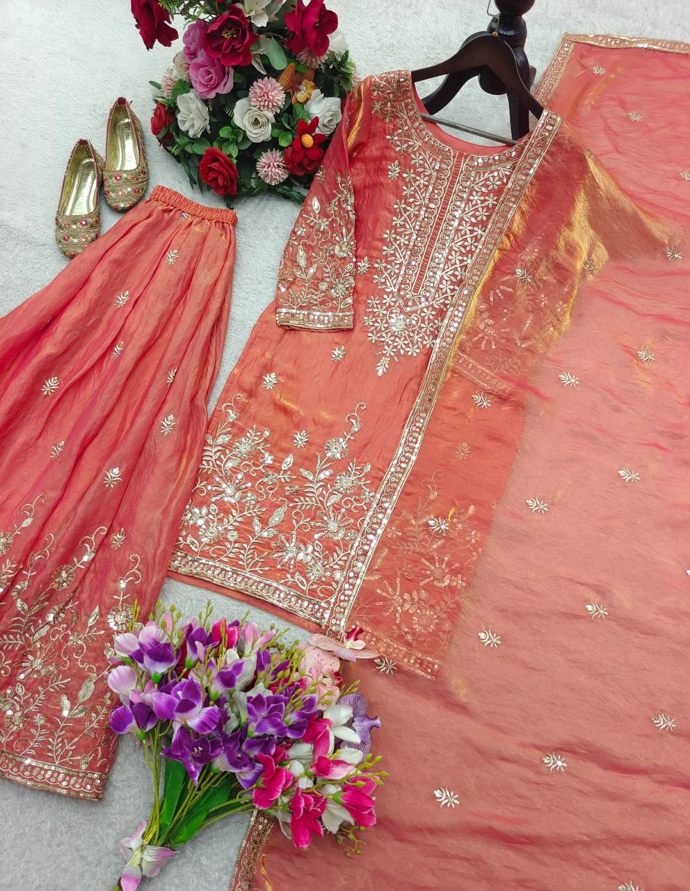 Yashvika ZMY Chu Silk Sequins Embroidered Sharara Suit with Dupatta