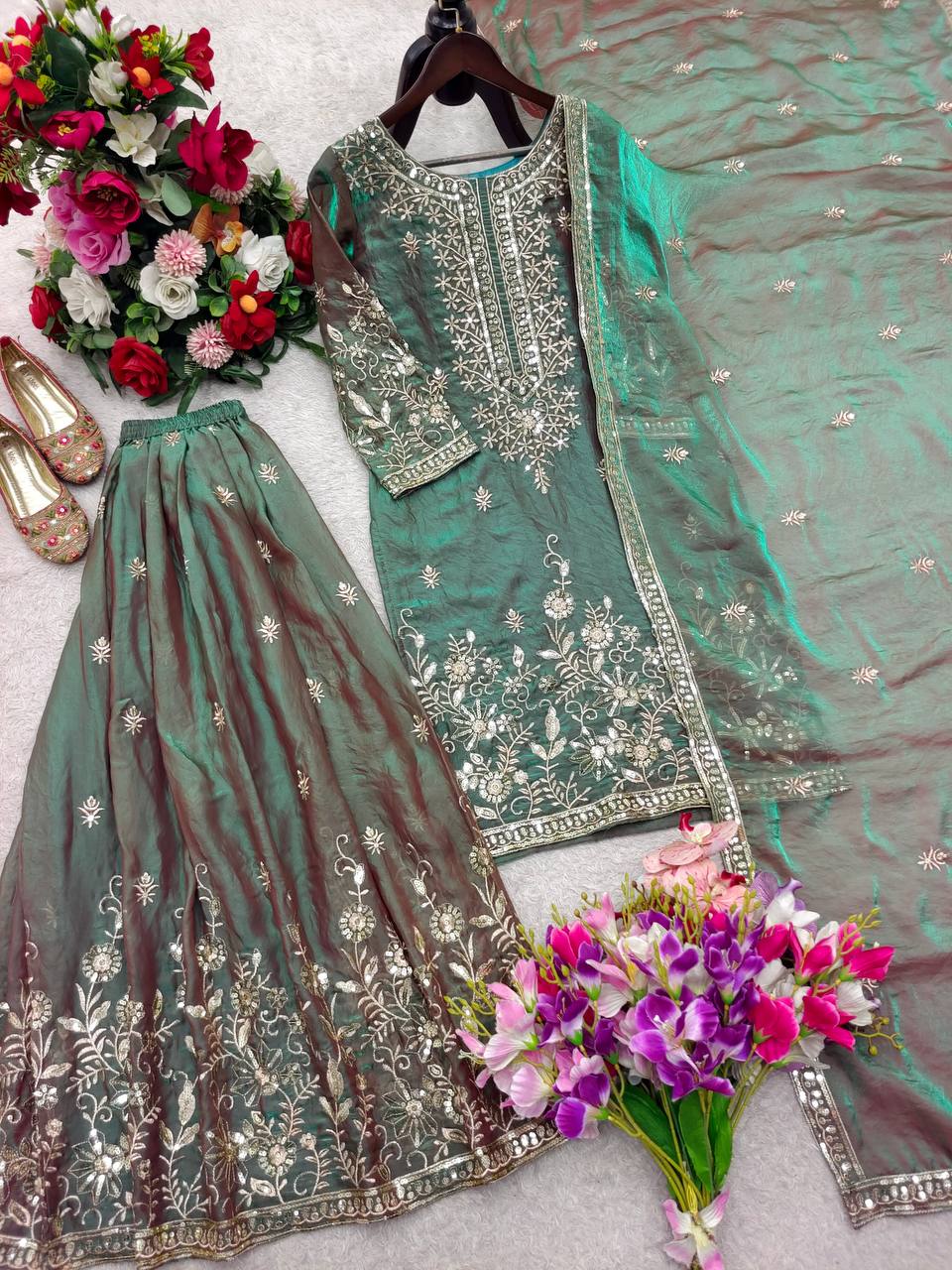Yashvika ZMY Chu Silk Sequins Embroidered Sharara Suit with Dupatta