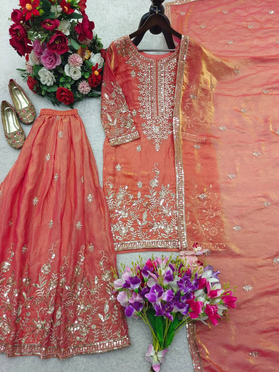 Yashvika ZMY Chu Silk Sequins Embroidered Sharara Suit with Dupatta