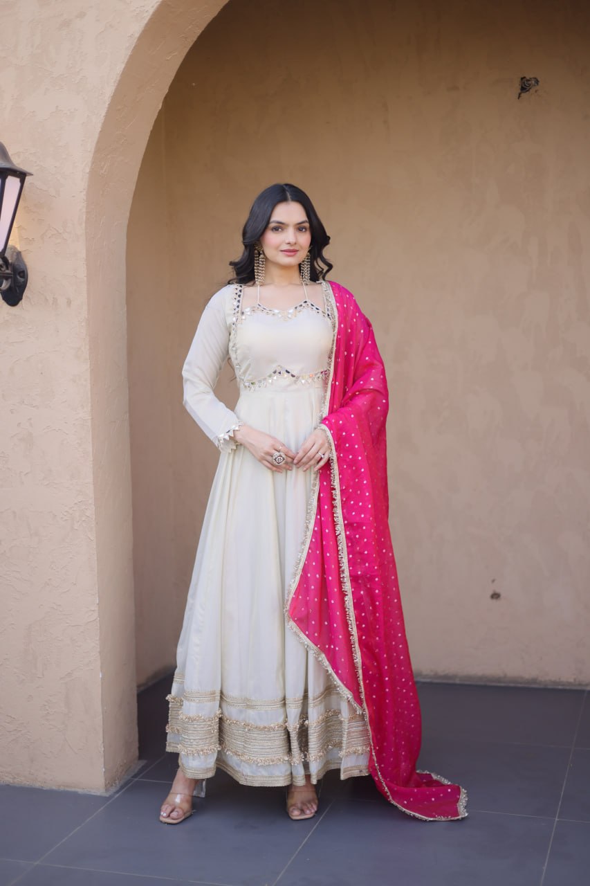 Wedding Ready Cosmos Gown with Designer Lace Border Dupatta
