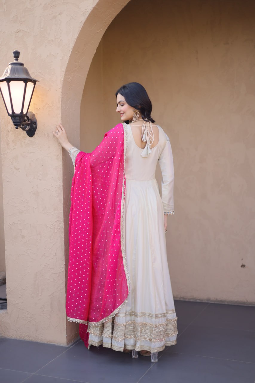 Wedding Ready Cosmos Gown with Designer Lace Border Dupatta