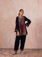 Mahveen Velvet Embroidered Suit Set with Cording Sequin Work, Salwar & Rangoli Dupatta