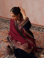 Mahveen Velvet Embroidered Suit Set with Cording Sequin Work, Salwar & Rangoli Dupatta