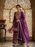 Nayomi NC Satin Silk Rivet Moti Sequins Embroidered Sharara Suit with Dupatta