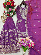 Nayomi NC Satin Silk Rivet Moti Sequins Embroidered Sharara Suit with Dupatta