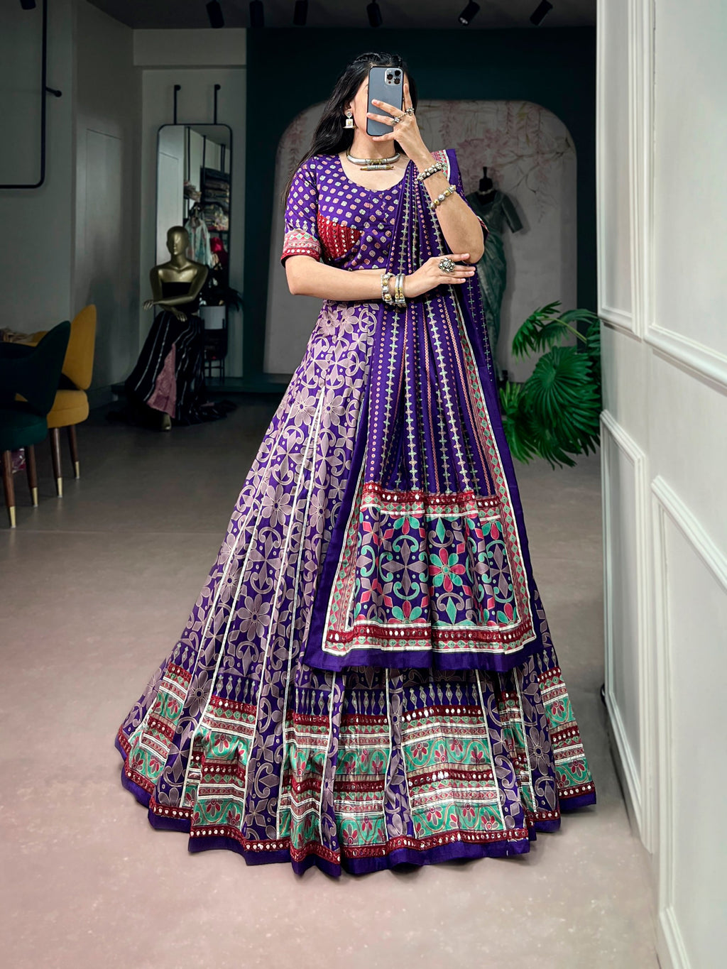 Aaradhvi Tasar Silk Sparkle Lace Border Navratri Lehenga Choli with Dupatta