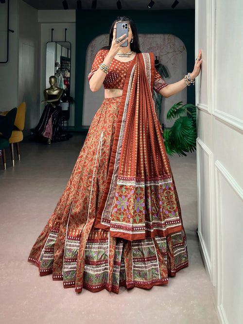 Aaradhvi Tasar Silk Sparkle Lace Border Navratri Lehenga Choli with Dupatta