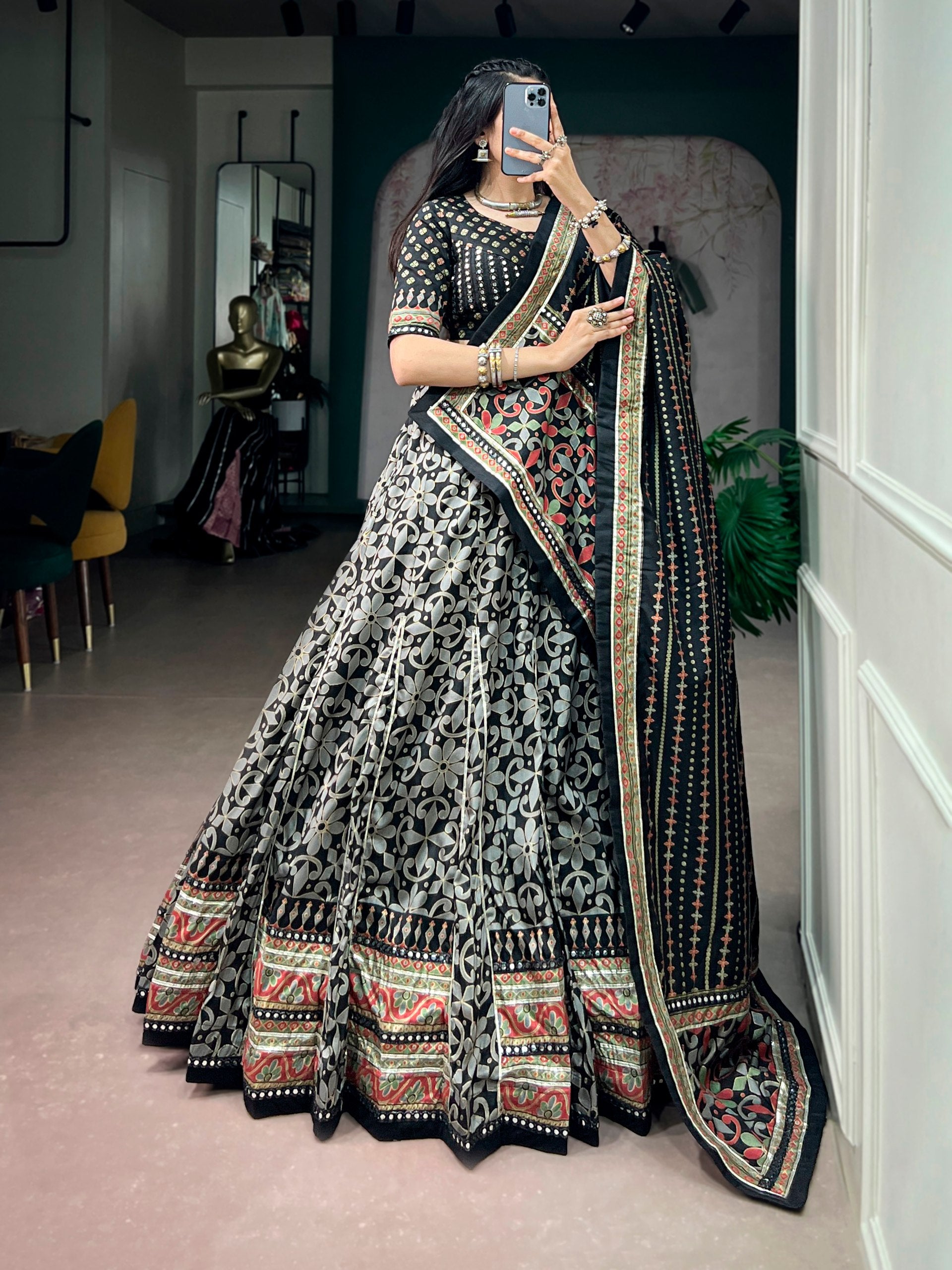Aaradhvi Tasar Silk Sparkle Lace Border Navratri Lehenga Choli with Dupatta