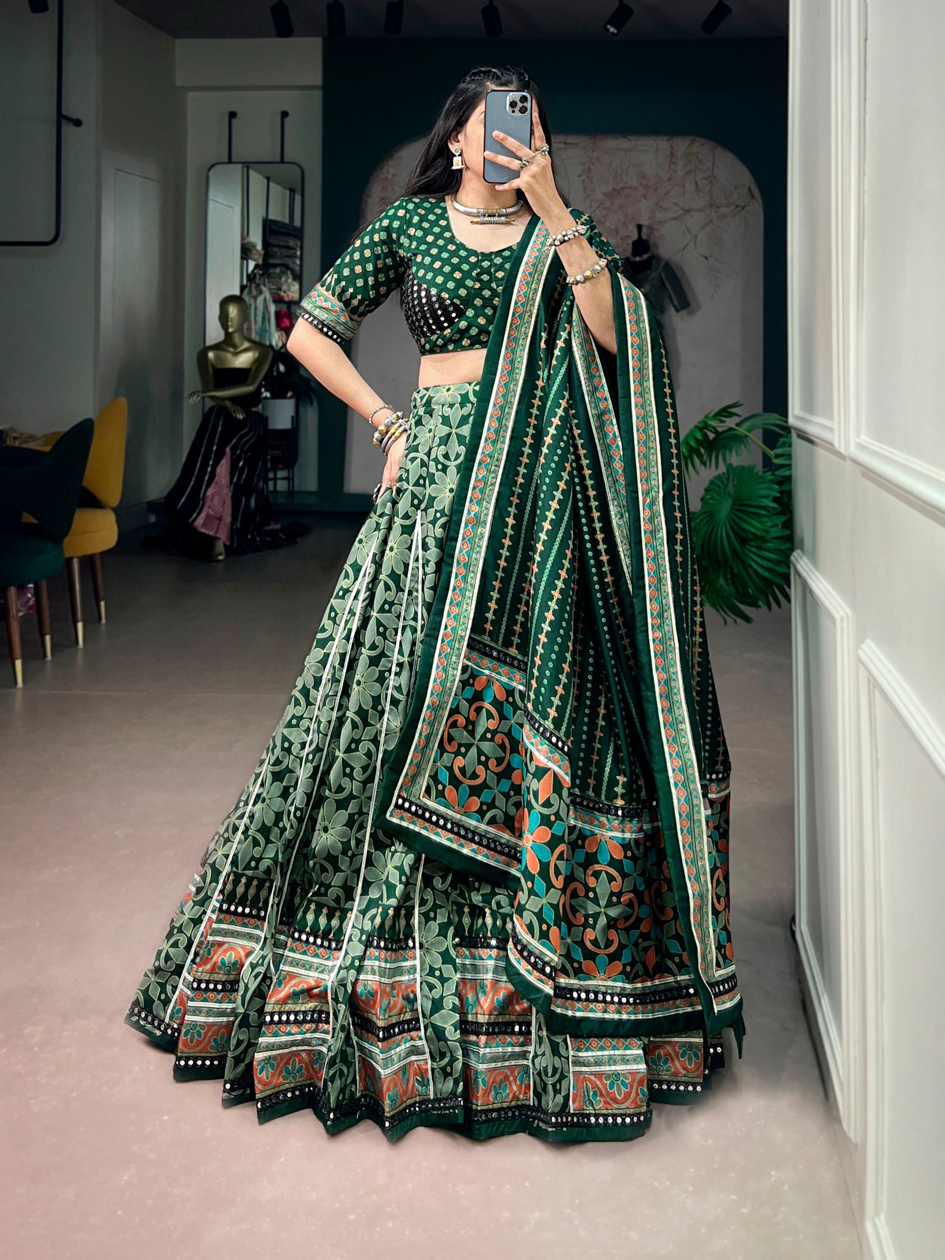 Aaradhvi Tasar Silk Sparkle Lace Border Navratri Lehenga Choli with Dupatta