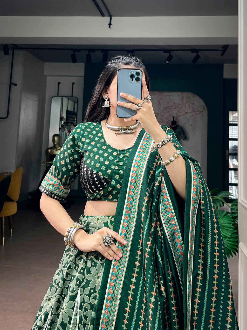 Aaradhvi Tasar Silk Sparkle Lace Border Navratri Lehenga Choli with Dupatta