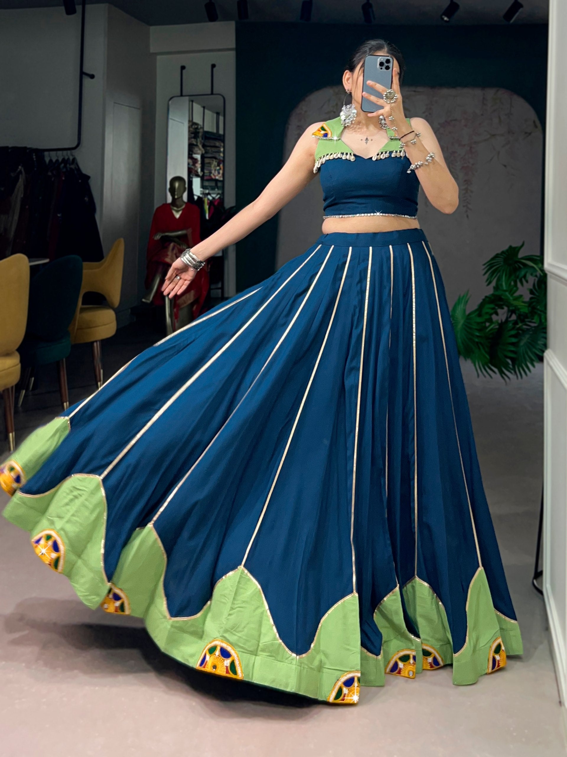 Aaradhya Rayon Gamthi Work & Mirror Embellished Navratri Lehenga Choli