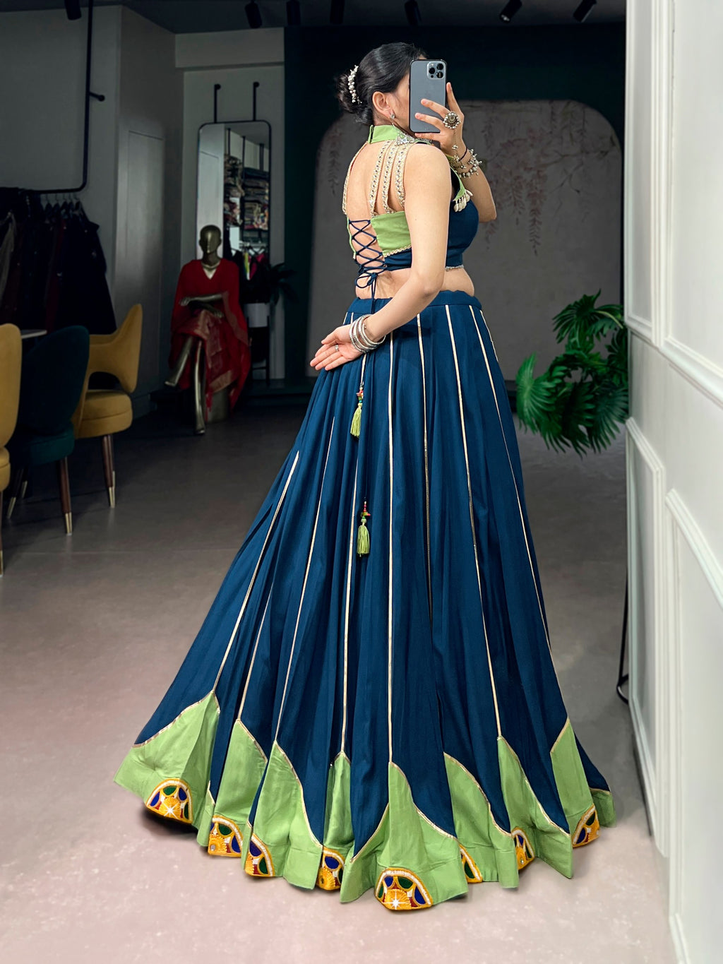 Aaradhya Rayon Gamthi Work & Mirror Embellished Navratri Lehenga Choli