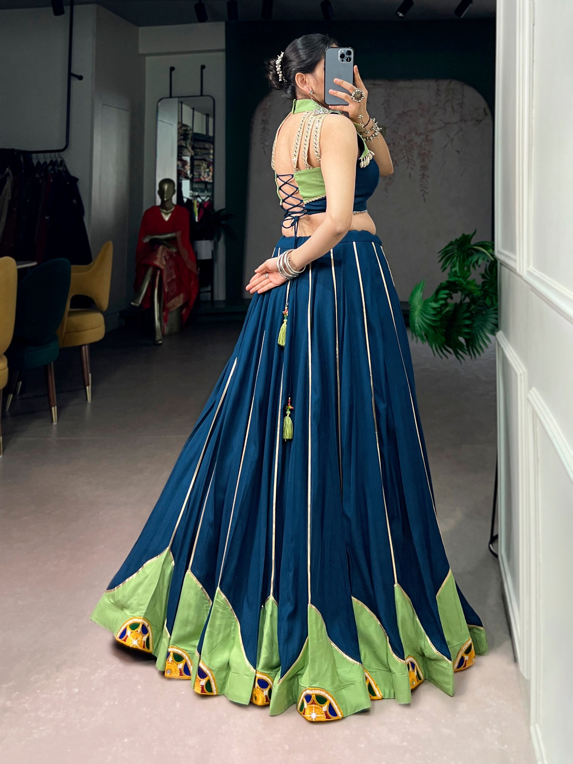 Aaradhya Rayon Gamthi Work & Mirror Embellished Navratri Lehenga Choli
