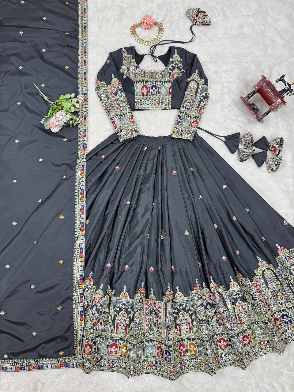 Designer Natural Crepe Silk Lehenga Choli with Coding Dori Work