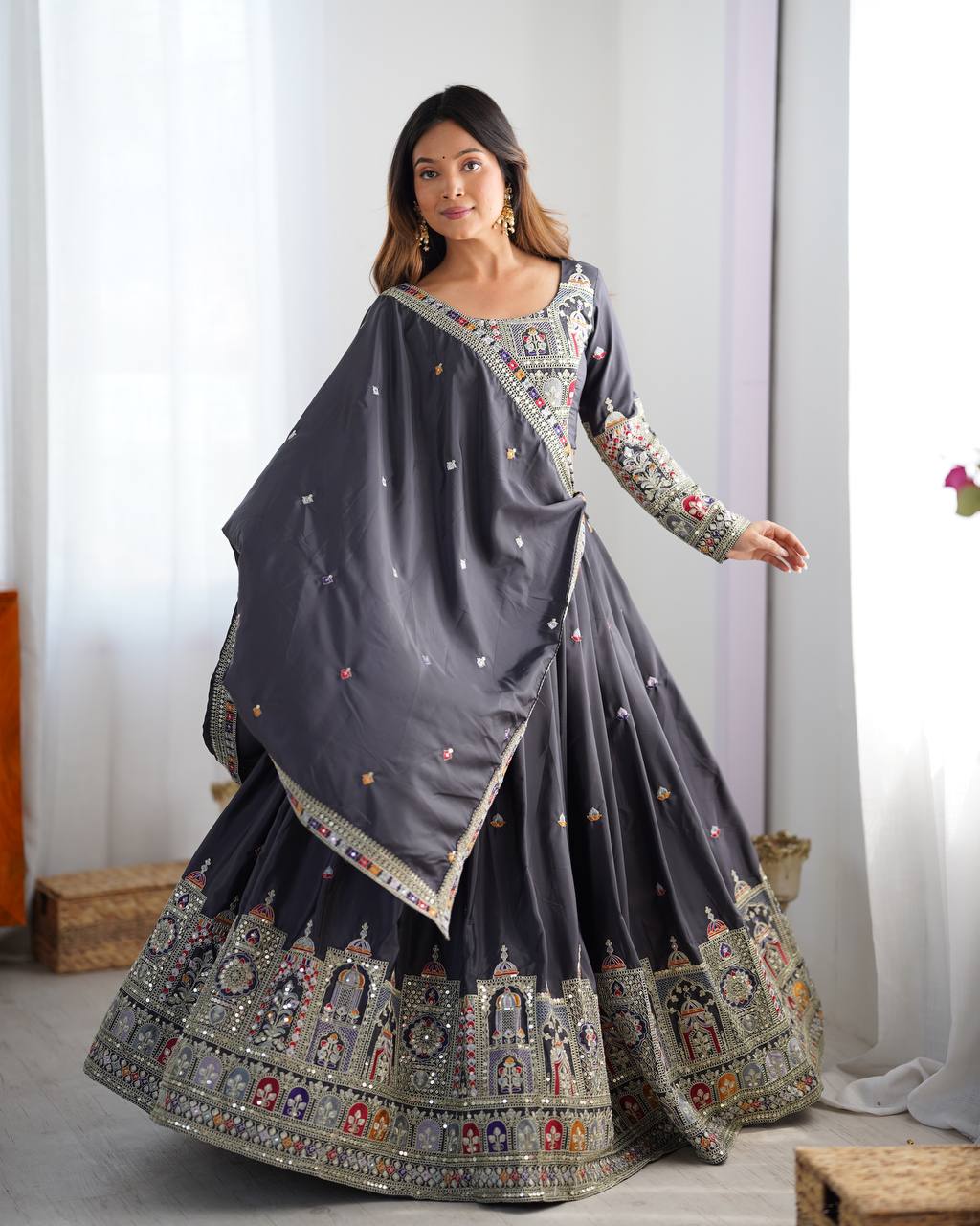 Designer Natural Crepe Silk Lehenga Choli with Coding Dori Work