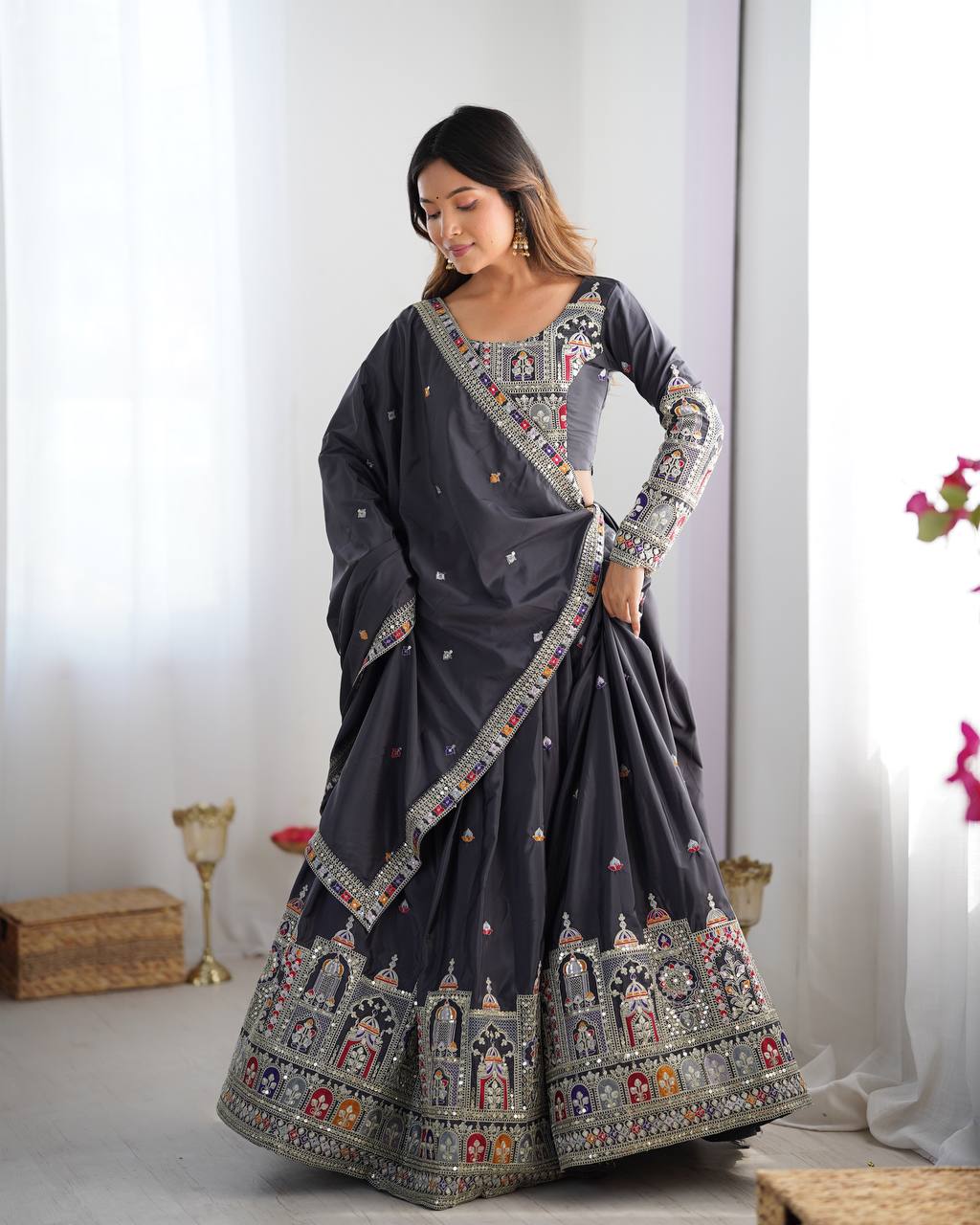 Designer Natural Crepe Silk Lehenga Choli with Coding Dori Work