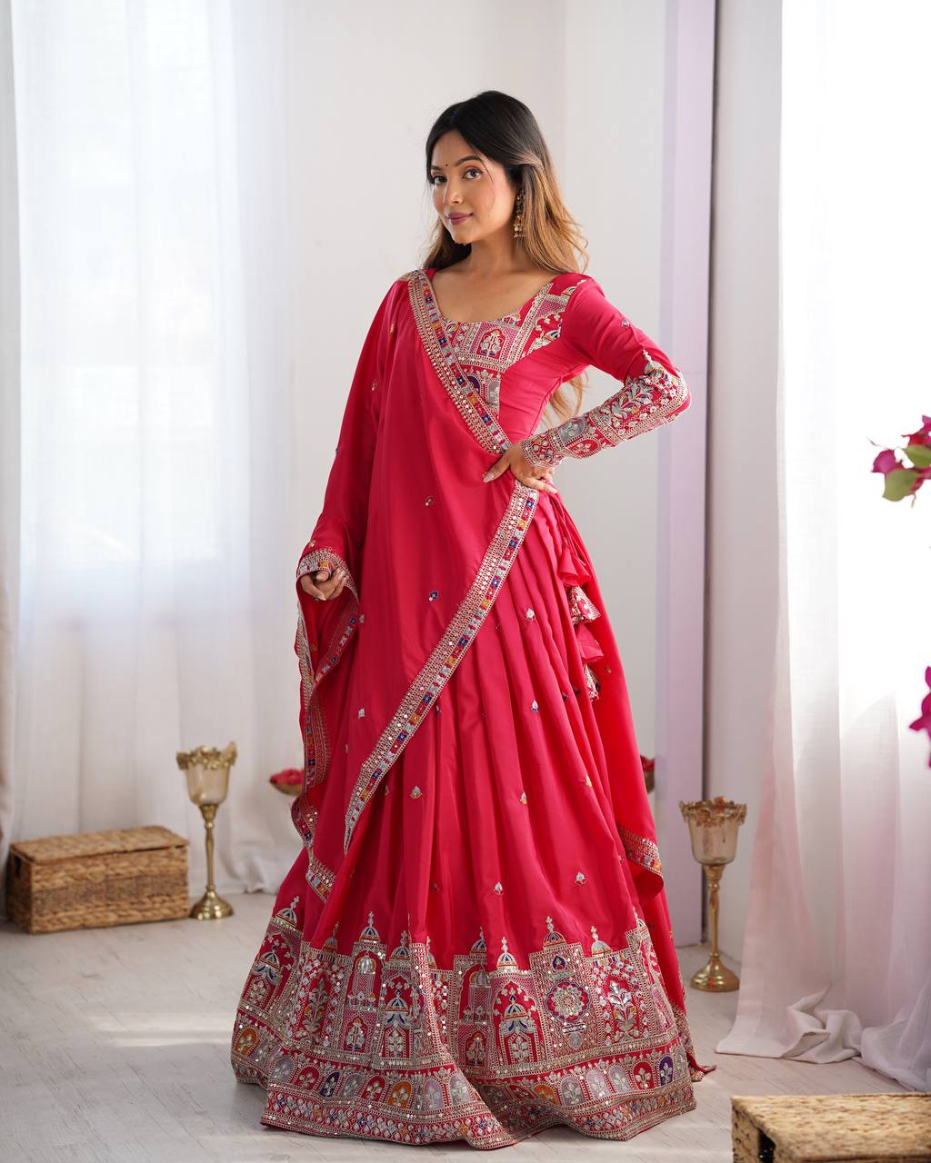 Designer Natural Crepe Silk Lehenga Choli with Coding Dori Work