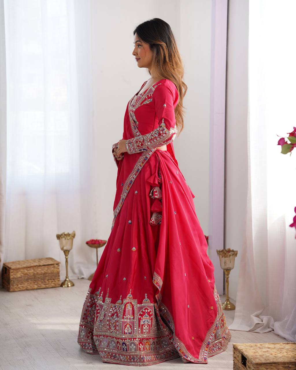 Designer Natural Crepe Silk Lehenga Choli with Coding Dori Work