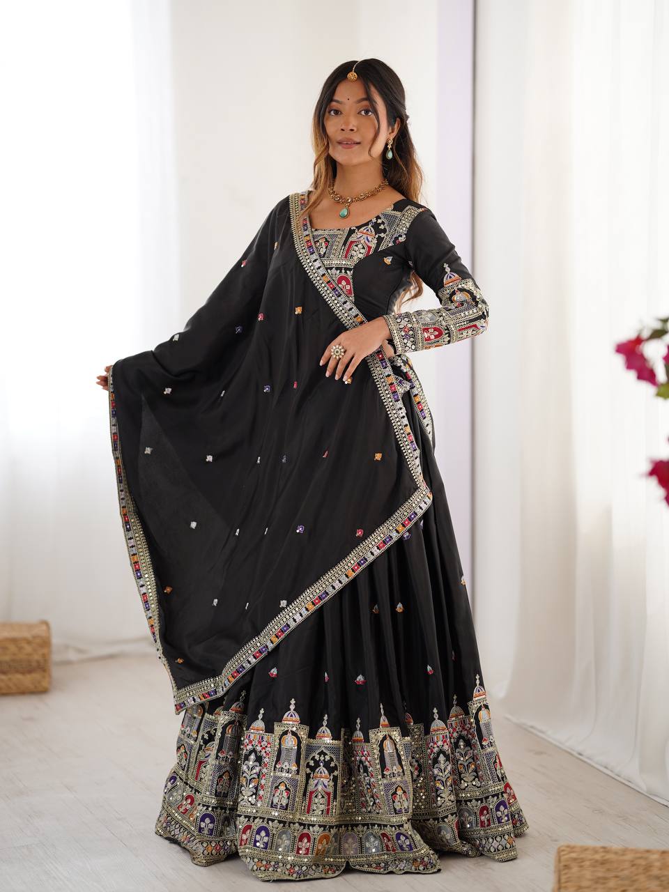Designer Natural Crepe Silk Lehenga Choli with Coding Dori Work