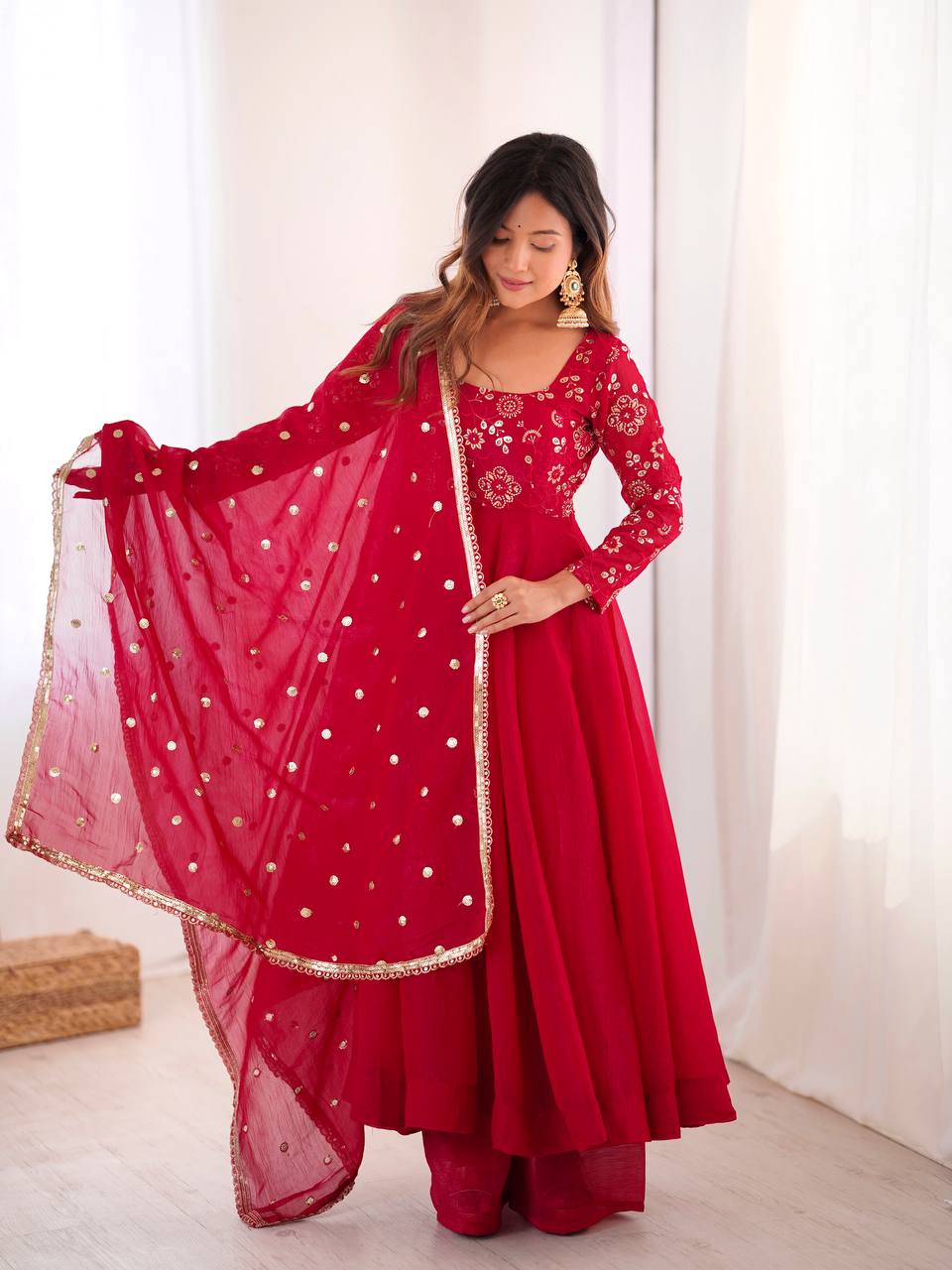 Royal Crunchy Silk Gown with Embroidered Dupatta and Pant